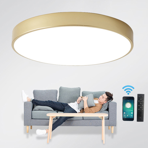 Ultra-mince 5cm or LED plafonnier moderne rond Surface montage encastré panneau plafonnier télécommande lumière pour Foyer chambre ► Photo 1/6
