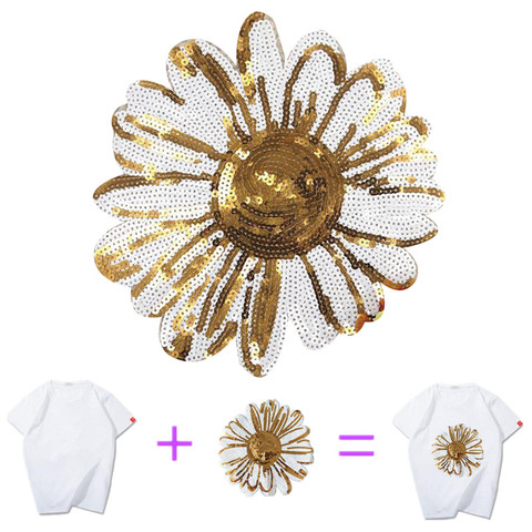 T-shirt femmes patch paillettes 23cm avec fleurs douces avec elle autocollants de motard pour vêtements, T shirt 3d pour hommes, livraison gratuite ► Photo 1/6