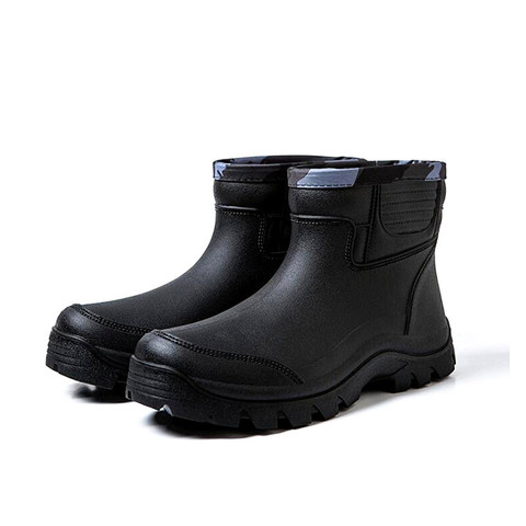 Bottines de pluie imperméables pour hommes, chaussures de printemps et d'hiver, en caoutchouc, noires, à enfiler, 4p ► Photo 1/6