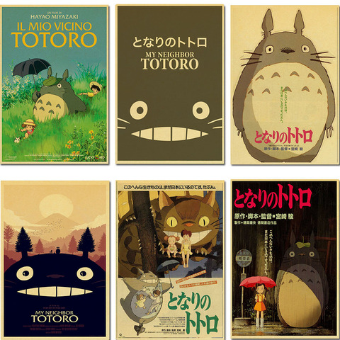 Miyazaki Hayao dessin animé film Tonari no Totoro rétro affiche Vintage affiche décoration murale pour la maison Bar café pour chambre d'enfant ► Photo 1/6