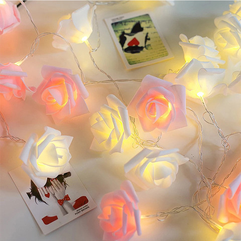 Guirlande lumineuse 10 LED en roses artificielles, fonctionnement à piles, pour mariage, vacances, féerique, décoration, cadeau de saint valentin ► Photo 1/6