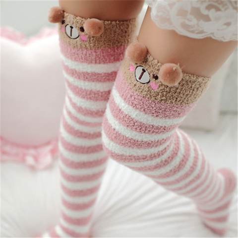 Kawaii hiver chaud sommeil chaussette épaissir fille Animal dormir sur le genou longues chaussettes rayé mignon Compression cuisse chaussettes hautes ► Photo 1/6