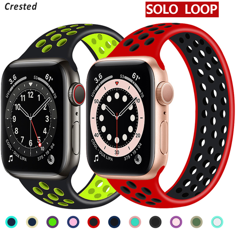 Boucle Solo pour bracelet de montre Apple 44mm 40mm 38mm 42mm ceinture élastique respirante bracelet en Silicone série iWatch 3 4 5 SE 6 bracelet ► Photo 1/6