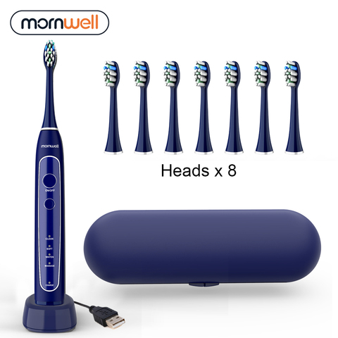 Brosse à dents électrique sonique, accessoire USB, charge Inductive, accessoire USB, accessoire à dents étanche IPX7, bleu, 8 brosses et étui de voyage ► Photo 1/6