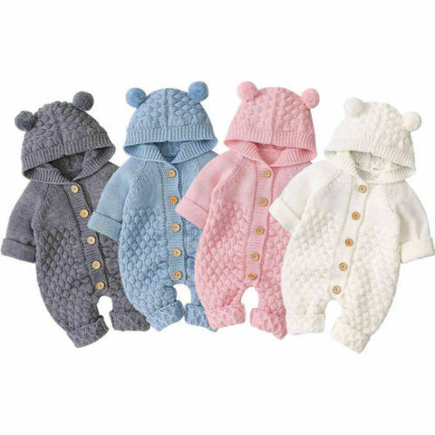Vêtements à capuche tricotés en coton pour bébés filles, barboteuse à oreilles 3D, manches longues, tenues de 0 à 24 mois ► Photo 1/6