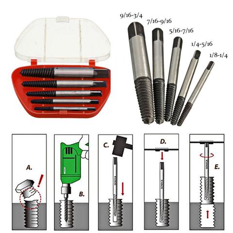 Extracteur de vis endommagé en acier à haute teneur en carbone, jeu de mèches faciles à extraire, outils de démontage de goujon de boulon cassé avec boîte en plastique 5 pièces/lot ► Photo 1/6