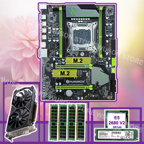 HUANANZHI X79 carte mère avec 512G NVMe SSD discount carte mère CPU Xeon E5 2680 V2 RAM 64G(4*16G) carte vidéo GTX1050Ti 4G ► Photo 1/6