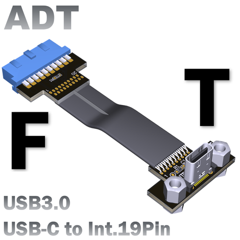 Câble plat de blindage EMI, USB 3.1 Type C vers carte mère interne 19 broches/20 broches, FPC, Angle de 90 degrés vers le haut et vers le bas ► Photo 1/5