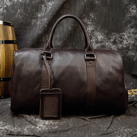 Sac de voyage en cuir véritable pour homme, accessoire de mode unisexe en cuir de vache souple, grand sac à bandoulière pour le week-end ► Photo 1/6