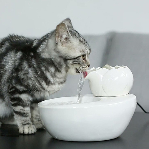 Distributeur d'eau intelligent en céramique, fontaine 3D à circulation automatique, 1,5 l, pour animaux domestiques ► Photo 1/6