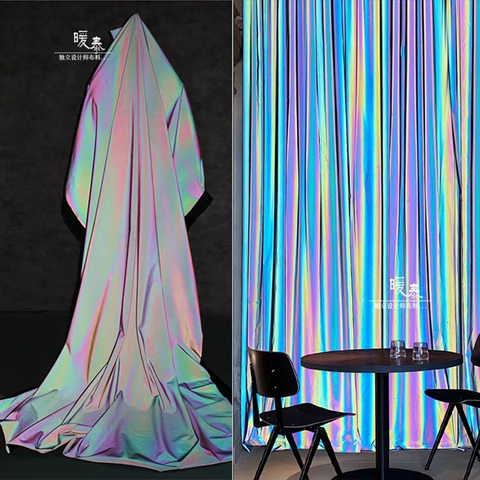 Arc-en-ciel réfléchissant tissu extensible dégradé lumineux bricolage Pathes réfléchissant veste manteau fond décor tissu design ► Photo 1/6