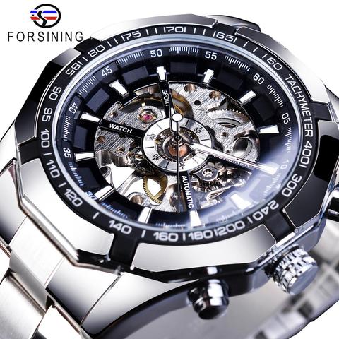 Forsining − montre squelette pour hommes, en acier inoxydable 2022, étanche, marque de luxe, bracelet, Sport mécanique et mécanique, pour hommes ► Photo 1/6