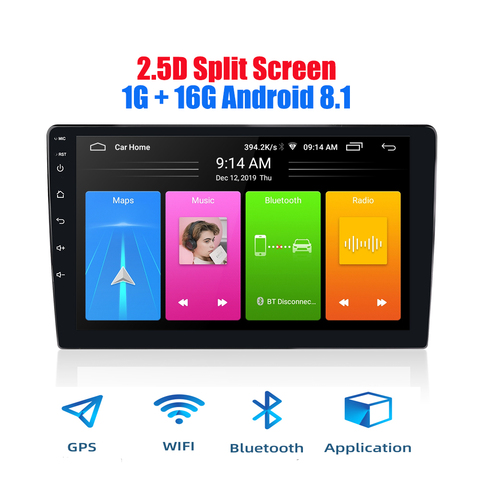 Autoradio Android 8.1, 1 + 16 pouces, NAVIGATION GPS, WIFI, Bluetooth, lecteur MP5, universel, écran partagé, 2 din, pour voiture ► Photo 1/6