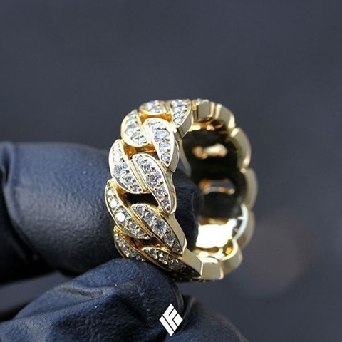 Milangirl mode Hip Hop Rock anneaux Bling glacé sur la chaîne de liaison cubaine Micro pavé CZ bague en cristal pour les femmes et les hommes ► Photo 1/3