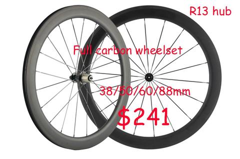 Roue de vélo complète avec pneu de route, jante en carbone, avec frein pour basalte, 700 C, 38/50/60/88mm ► Photo 1/5