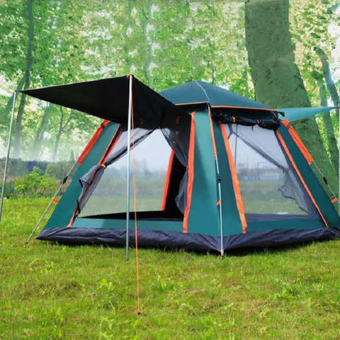 Tente de Camping familiale pour 3-4 personnes, grande, entièrement automatique, Double couche, imperméable, respirante sur les quatre côtés, installation facile, randonnée en plein air ► Photo 1/6