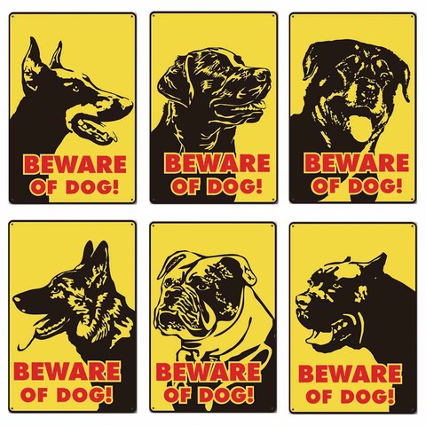 Affiche d'avertissement de chiens, panneaux en métal Vintage, en étain, décoration murale rétro, Plaque d'avertissement pour chiens ► Photo 1/6
