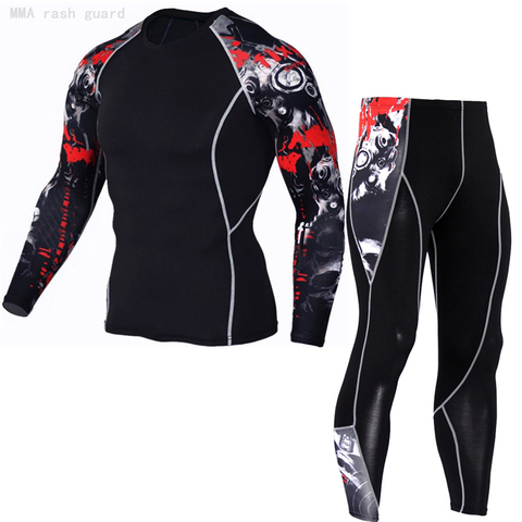 Sous-vêtement thermique hommes Jogging peaux Compression manches longues chemises Leggings ensembles de sport musculation survêtement rashgard mâle ► Photo 1/6