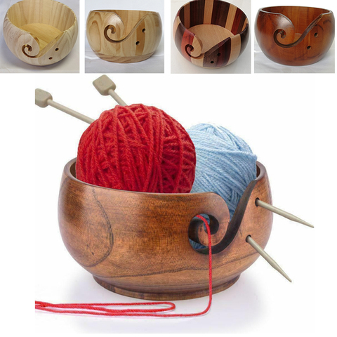 Organisateur de bol de stockage de fil en bois naturel tricoté porte-laine au crochet bol de rangement maison à la main tricot fournitures de couture ► Photo 1/6