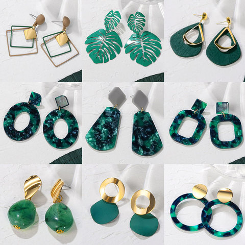 POXAM nouveau coréen déclaration boucles d'oreilles pour les femmes vert mignon acrylique géométrique balancent goutte or boucles d'oreilles Brincos 2022 bijoux de mode ► Photo 1/6