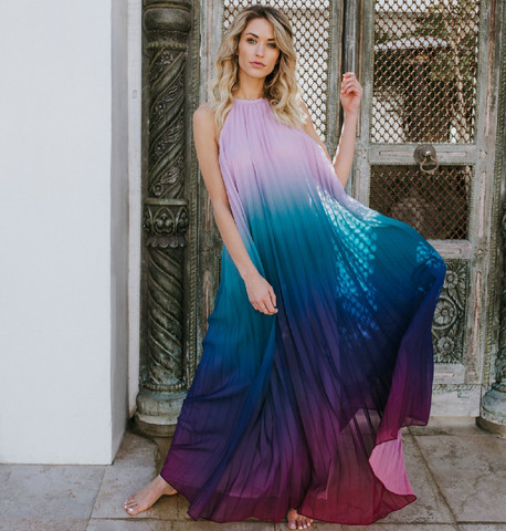 TEELYNN – robe longue en mousseline de soie, imprimé floral arc-en-ciel, tenue de plage pour femmes, sexy, dos nu, col licou, style boho, été ► Photo 1/6