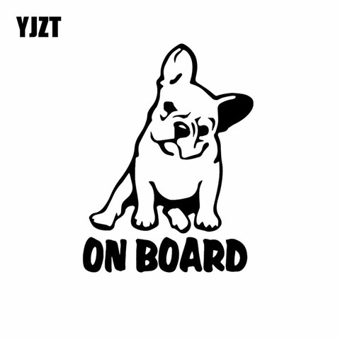 YJZT 10.9X14.6CM autocollant de voiture vinyle décalque chien bouledogue français à bord dessin animé noir/argent C24-1186 ► Photo 1/6