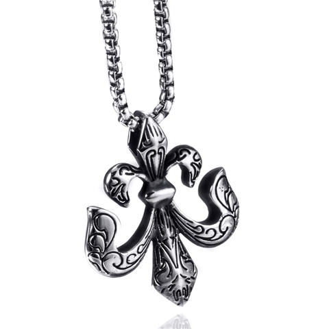 Elfasio Fleur de Lis les deux côtés pendentif collier hommes en acier inoxydable colliers chaîne 18-30 pouces ► Photo 1/5