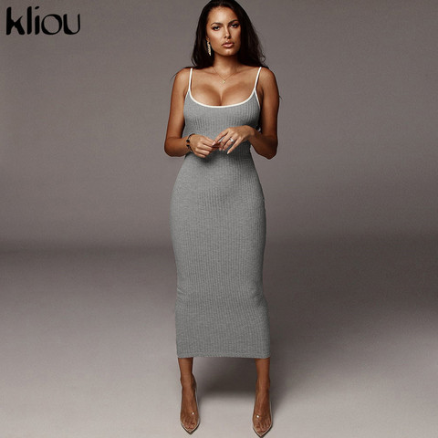 Kliou-robe longue à bretelles en coton, dos nu, moulante, nouvelle collection, taille haute, tenue de soirée, à la mode ► Photo 1/6