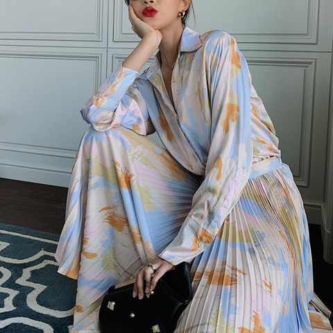 SHENGPALAE – jupe plissée longue et taille haute pour femme, vêtement de mode coréenne, 2022, 5A109, printemps-automne ► Photo 1/6