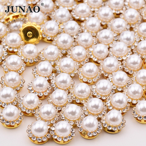 JUNAO-perles blanches de couture | 8 10 12mm, Strass griffe or, Appliques en cristal, fleur ronde, Strass diamant pour artisanat ► Photo 1/6