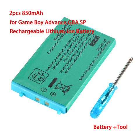 2 pièces 850mAh pour batterie GBA SP batterie Rechargeable batterie Lithium-ion pour Nintendo Game Boy Advance (avec tournevis) ► Photo 1/3