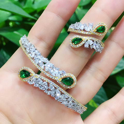 GODKI – ensemble de 2 bracelets et bagues de luxe avec ailes d'angle pour femmes, ensemble de bijoux pour femmes, mariage cubique en Zircon cristal CZ aretes de mujer modernos 2022 ► Photo 1/6