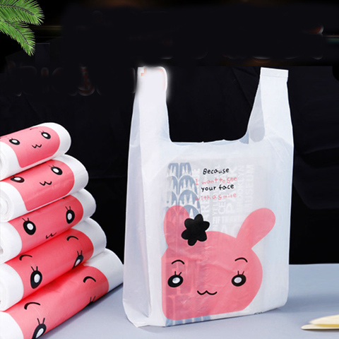 Sac en plastique 50 pièces, sac fourre-tout de commodité, rangement de dessin animé avec sac cadeau, lot de sacs de vente au détail, sacs de Shopping avec poignées ► Photo 1/6