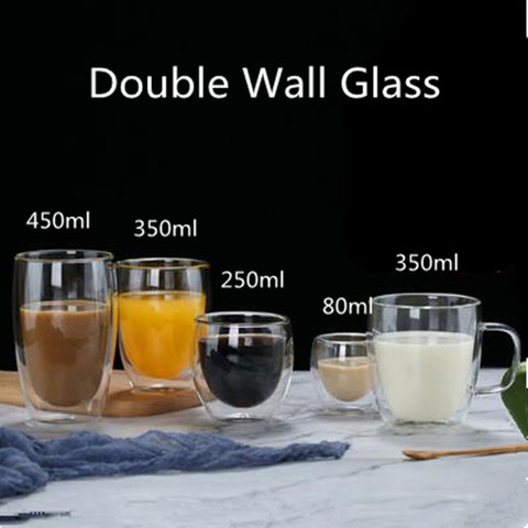 Tasse de café expresso de verres isolés par Double mur 80/250/350/450 ML tasse en verre transparente résistante à la chaleur de lait de thé tasses Drinkware ► Photo 1/6