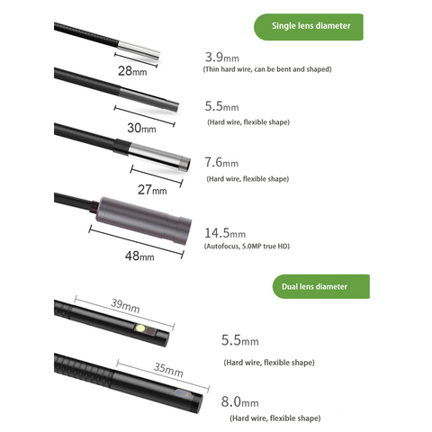 Teslong Endoscope caméra serpent Tube 3.9mm 5.5mm 7.6mm câble 5.5mm 8mm double lentille 14.5mm câble de mise au point automatique pour NTS300 NTS500 ► Photo 1/6