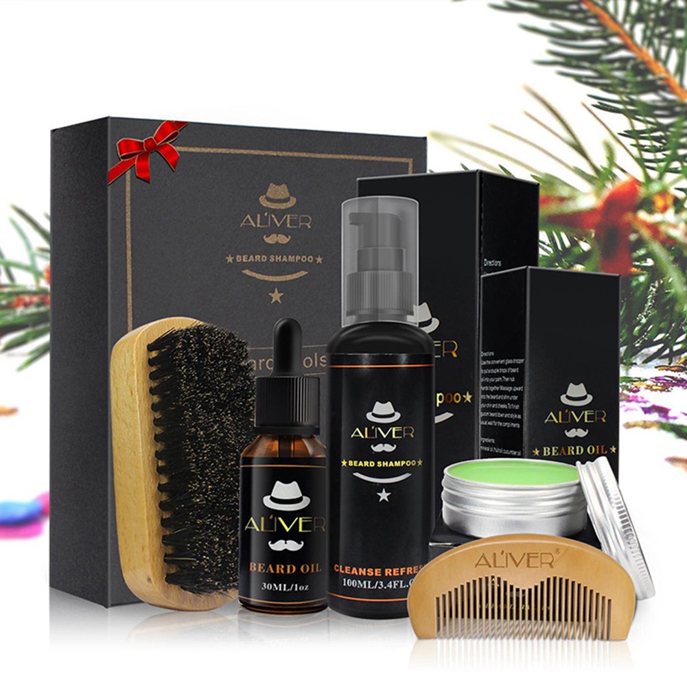 Kit de nettoyage de barbe pour hommes, avec shampoing essentiel, brosse, peigne, huile, crème, rend le nettoyage doux, rafraîchissement et soin de style naturel, 2022 ► Photo 1/6