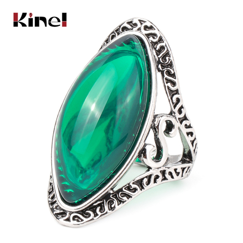 Kinel-grandes bagues ovales, vert Boho, pour femmes, Vintage, argent tibétain Antique, cadeau pour la plage, vacances ► Photo 1/6