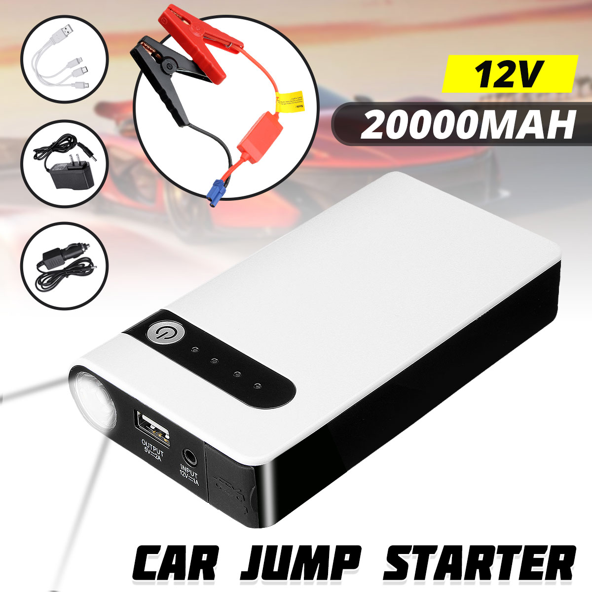 Chargeur portatif de voiture de propulseur de batterie de secours de démarreur de saut de voiture de 20000mAh 12V avec le dispositif de démarrage automatique de lampe de poche LED ► Photo 1/1