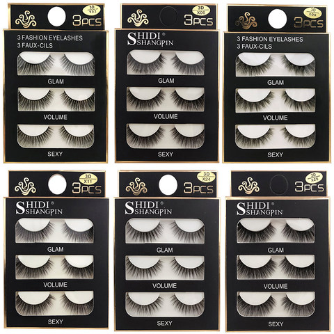 SHIDISHANGPIN-faux-cils 3d en vison longs et naturels, extension pour les yeux, accessoires de maquillage, 3 paires ► Photo 1/6