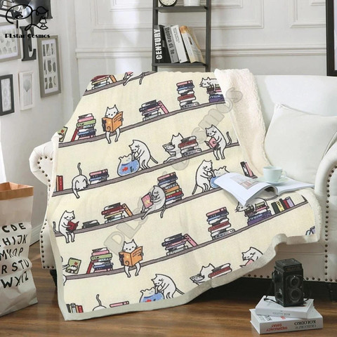 Couverture polaire avec livres et chats animaux, impression 3D complète, pour adultes et enfants, livraison directe, style 2 ► Photo 1/4