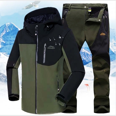 Waterproof Softshell Fleece Warm Outdoor Men Jackets Pants Trousers Winter Camping Hiking Climbing Skiing Sportwear ► Photo 1/6