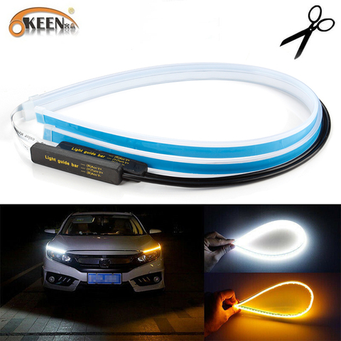 OKEEN 2 pièces étanche Flexible universel LED de voiture DRL diurne lumière flux fonctionne phare LED bande frein clignotant ► Photo 1/6