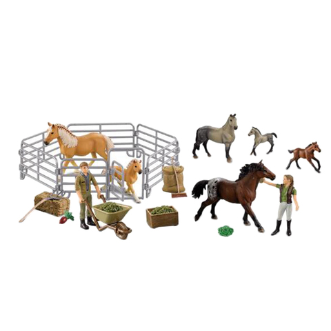 Ensemble de figurines d'animaux réalistes, jouet pour enfants précoces, cheval de ferme heureux avec clôture ► Photo 1/6