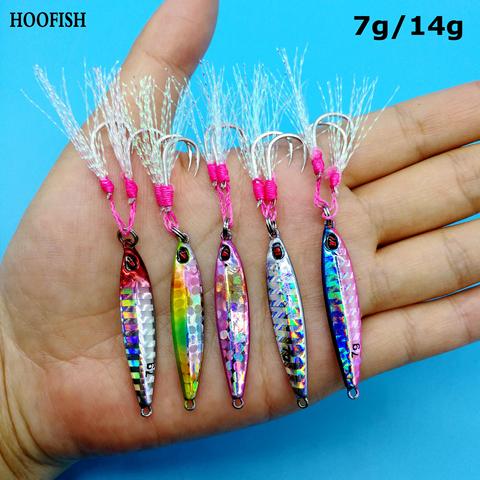 HOOFISH 10 pièces/lot Micro gigue en métal leurre appât dur 7g/10g/14g/21gDouble crochet simple leurres artificiels gabarits appâts pêche ► Photo 1/6