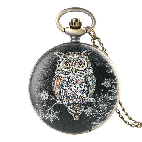 Art concepteur 3D hibou visage couverture coloré Quartz montre de poche collier pendentif Steampunk bijoux horloge heures cadeaux pour hommes femmes ► Photo 1/6