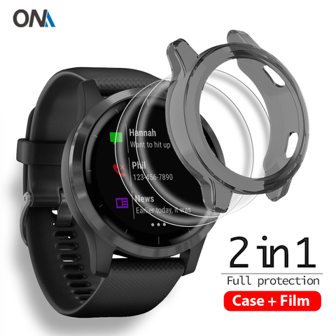 Étui de protection 2 en 1 + protecteur d'écran pour montre intelligente Garmin Vivoactive 4s, Film TPU souple, pas du verre ► Photo 1/6