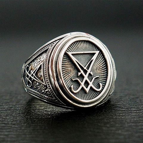 Anneaux gothiques, signets Lucifer Satan, pour hommes et femmes, en acier inoxydable, Punk, bijoux païens, cadeau ► Photo 1/4