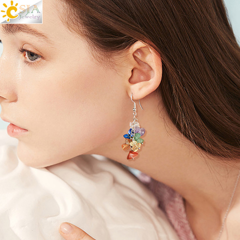 CSJA-boucles d'oreilles en pierre déchiquetée naturelle, boucles d'oreilles pour femmes, bijoux faits à la main, tendance, 7 chakras irréguliers, bijoux faits à la main, G458 ► Photo 1/6