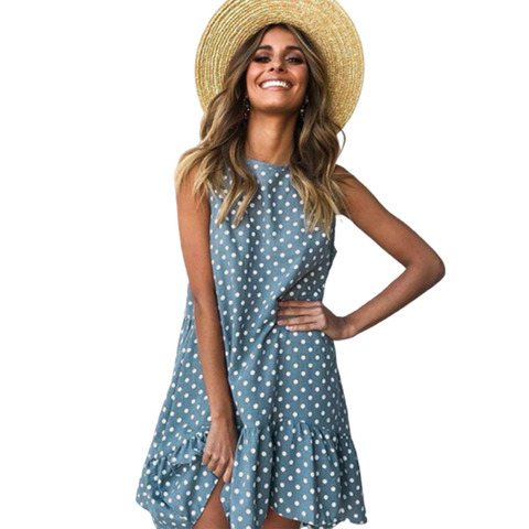 Robe d'été femmes vague Point à volants Polka O cou sans manches décontracté plage Sundress Transparent femme grande taille vestidos 2022 ► Photo 1/5