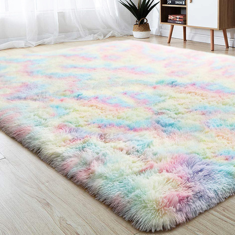 Arc-en-ciel tapis moelleux anti-dérapant Shaggy zone tapis salle à manger salon tapis chambre chevet en peluche tapis de sol décor à la maison ► Photo 1/6